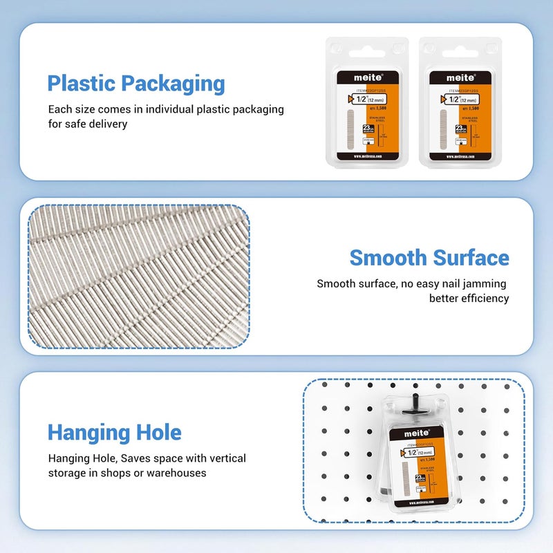 Meite 23 Gauge Pin Nails, 1/2 Inch 304 Stainless Steel Pin Nails - Micro 23GA Headless Nails for Nail Gun for Trim, Craft, and Woodworking (1,500 Counts) - Image 5